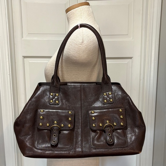 Kate Landry Handbags - Kate Landry dark brown pebbled leather satchel purse